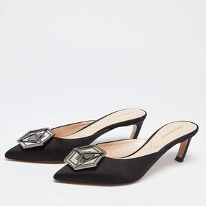 Nicholas Kirkwood Black Satin Crystal Mirror Mule Kitten Heels - US 6 (36) NWT